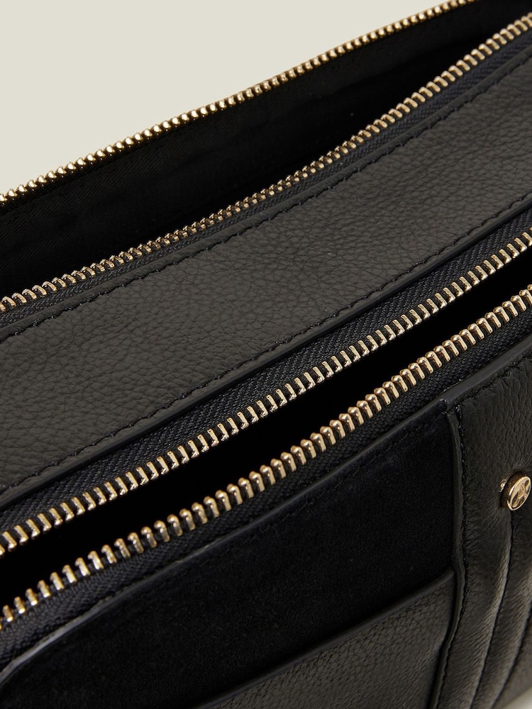 Accessorize Black Double Zip Leather Cross-Body Bag - Image 4 of 4 Accessorize Black Double Zip Leather Cross-Body Bag - Image 4 of 4