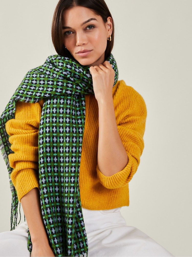 Accessorize Green Woven Tile Check Blanket Scarf - Image 2 of 2 Accessorize Green Woven Tile Check Blanket Scarf - Image 2 of 2