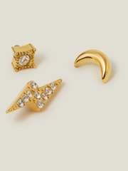 Accessorize Gold 14ct Celestial Flatback Stud Earrings 3 Pack - Image 1 of 3