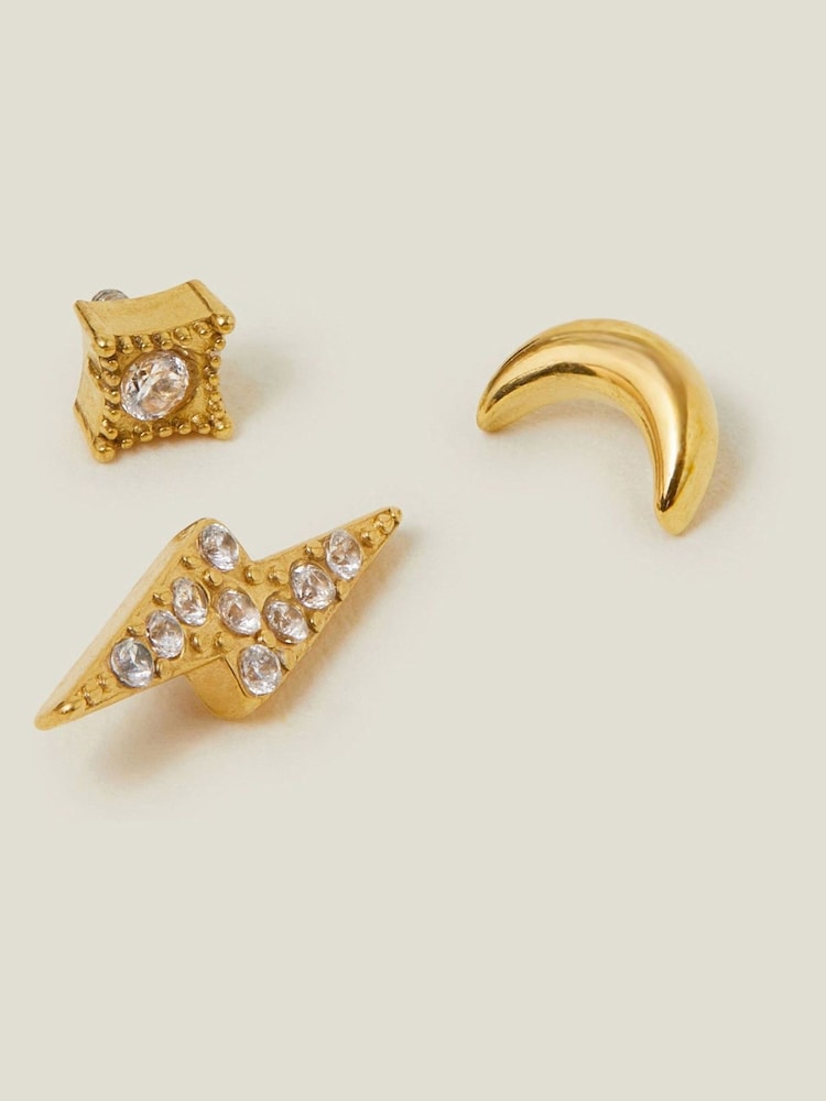 Accessorize Gold 14ct Celestial Flatback Stud Earrings 3 Pack - Image 1 of 3