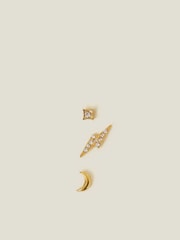 Accessorize Gold 14ct Celestial Flatback Stud Earrings 3 Pack - Image 2 of 3