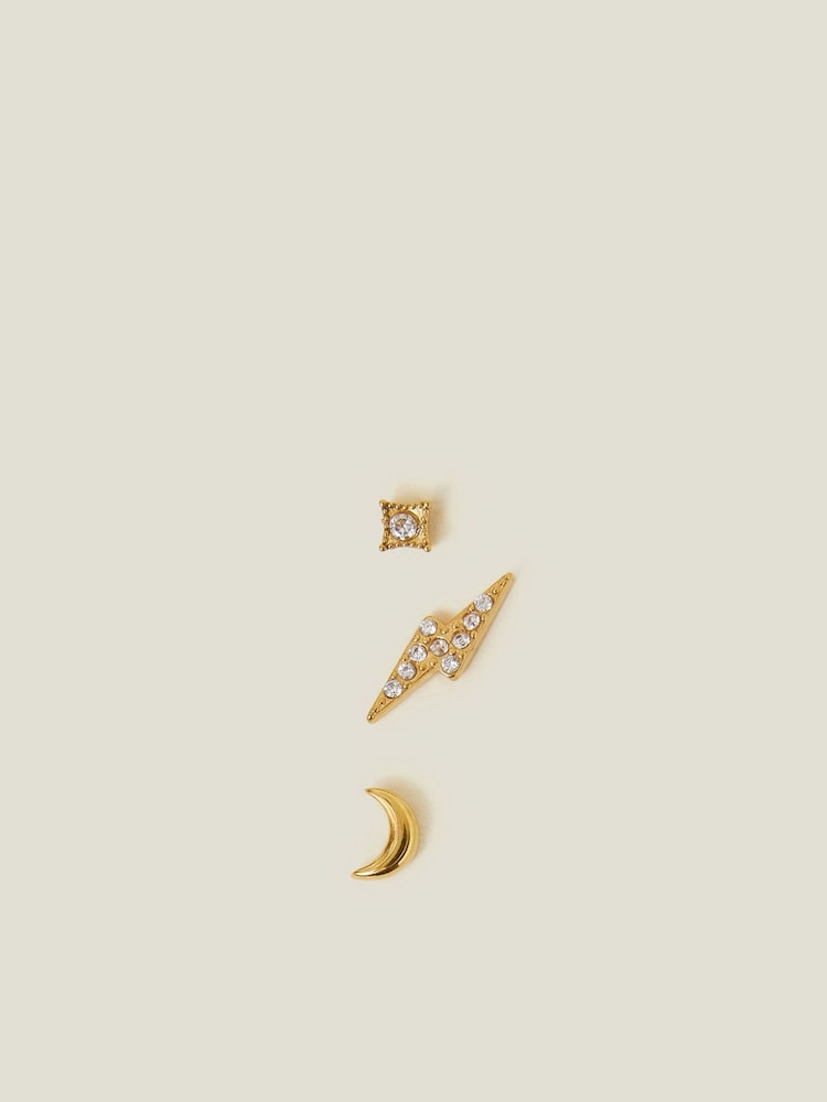 Accessorize Gold 14ct Celestial Flatback Stud Earrings 3 Pack - Image 2 of 3