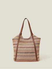 Accessorize Brown Stripe Raffia Shoulder Bag - Image 1 of 2