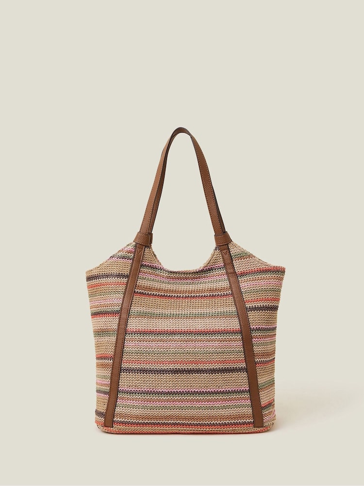 Accessorize Brown Stripe Raffia Shoulder Bag - Image 1 of 2