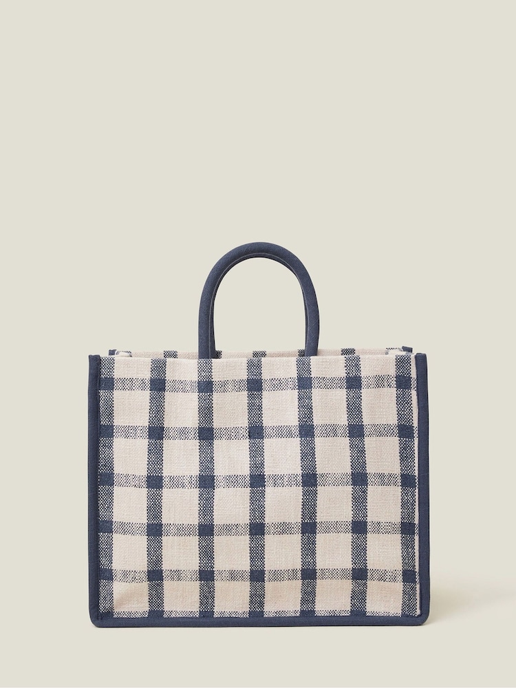 Accessorize Blue Check Woven Handheld Bag - Image 1 of 2