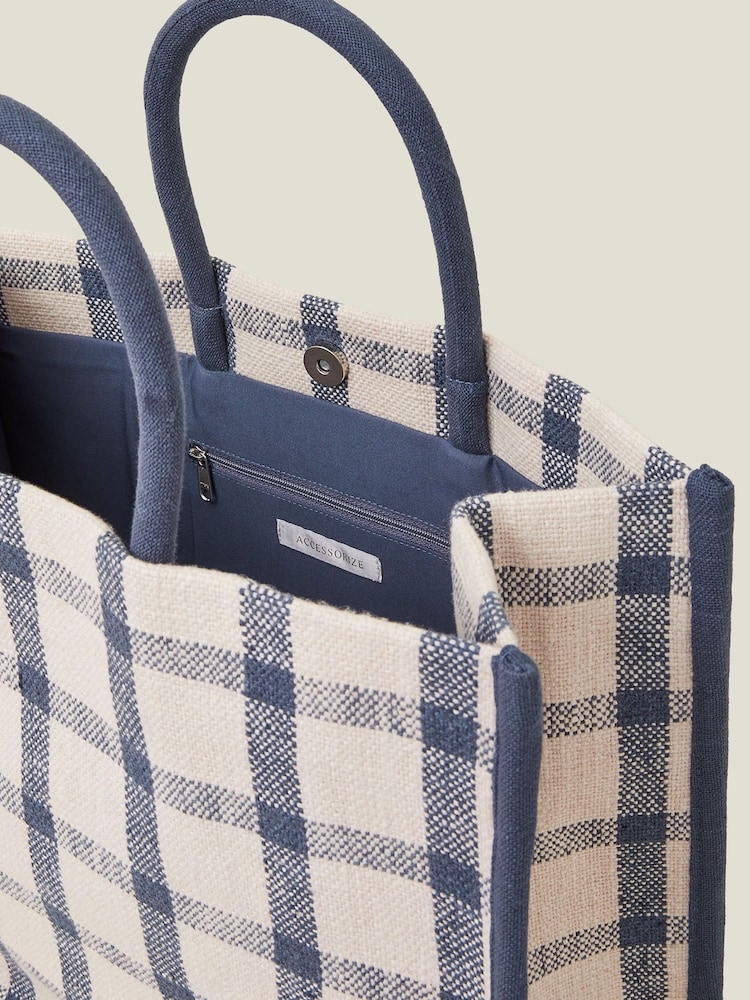 Accessorize Blue Check Woven Handheld Bag - Image 2 of 2