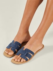 Accessorize Blue Geometric Cut-Out Denim Slide Sandals - Image 1 of 3