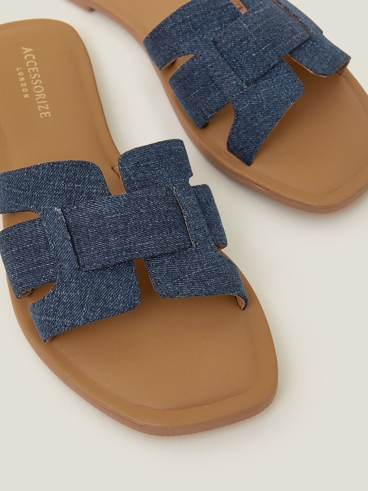 Accessorize Blue Geometric Cut-Out Denim Slide Sandals - Image 3 of 3