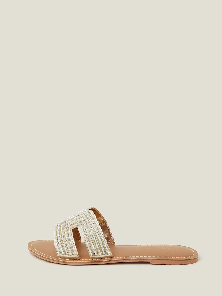 Accessorize Cream Pearl Embellished Slider Sandals - Image 2 of 4
