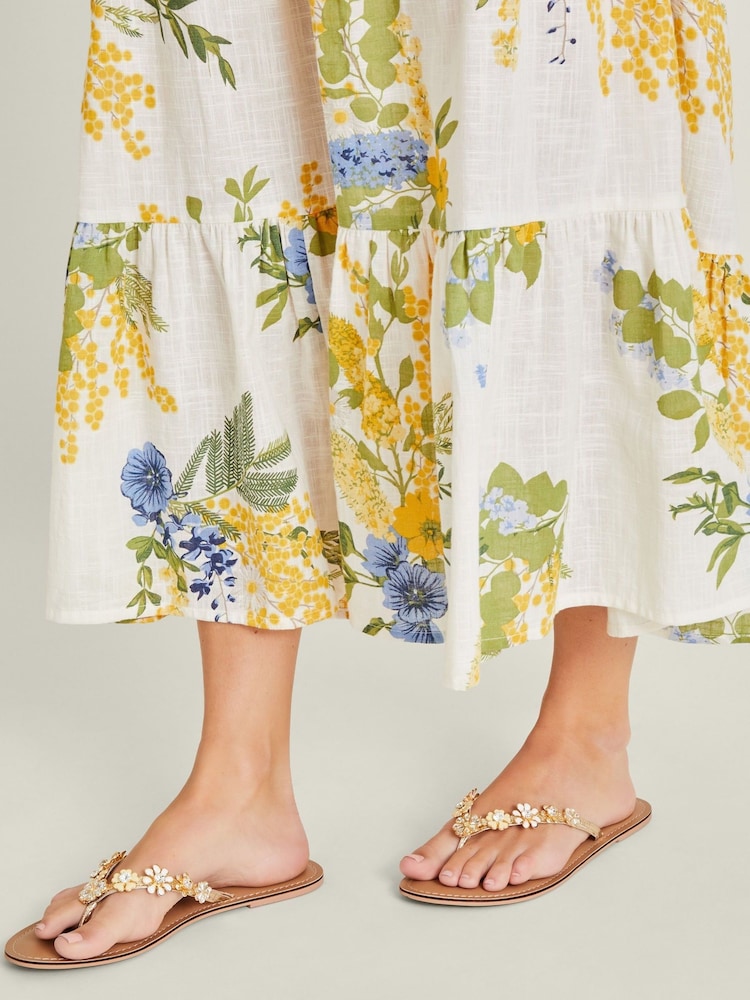 Accessorize Gold Diamante Flower Flip Flop Sandals - Image 1 of 3