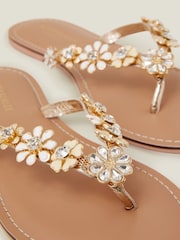 Accessorize Gold Diamante Flower Flip Flop Sandals - Image 3 of 3