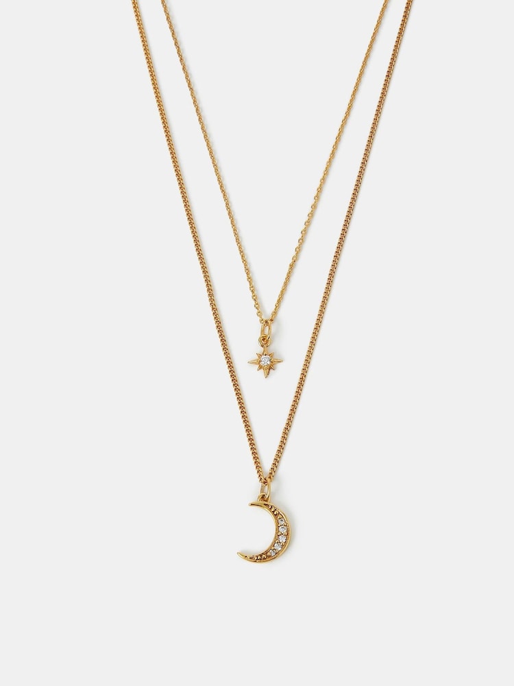 قلادة بطبقات بدلايات مستوحاة من السماء والنجوم مطلية بذهب 14 قيراط من Accessorize - Image 2 of 4