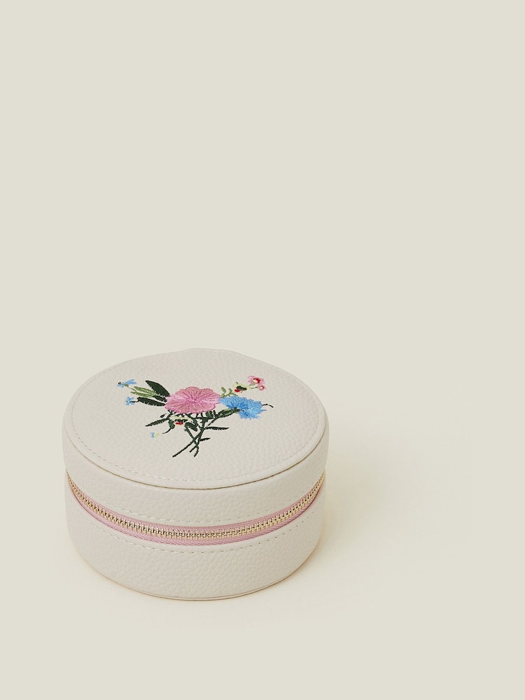 Accessorize Cream Embroidered Medium Jewellery Box - Image 1 of 3