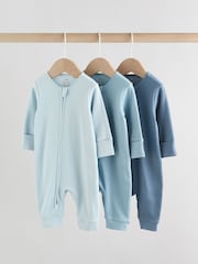 Blue Baby Two Way Zip Footless Sleepsuits 3 Pack (0-3yrs) - Image 1 of 7