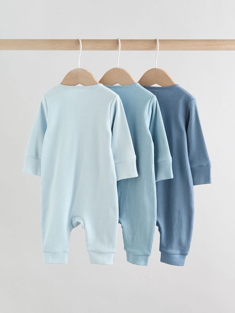 Blau - Baby Two Way Zip Footless Sleepsuits 3 Pack (0-3yrs) - Bild 2 von 7 Blau - Baby Two Way Zip Footless Sleepsuits 3 Pack (0-3yrs) - Bild 2 von 7