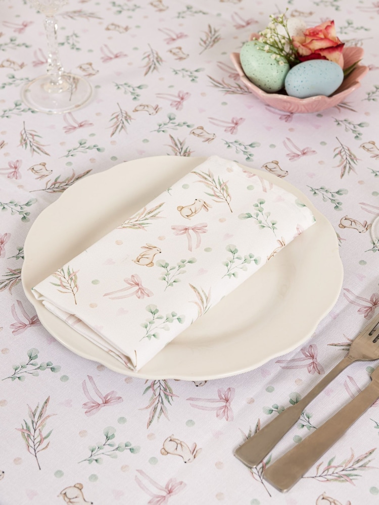 Avalon Home Set of 2 White and Pink Bunnies and Bows Napkins - Image 2 of 6