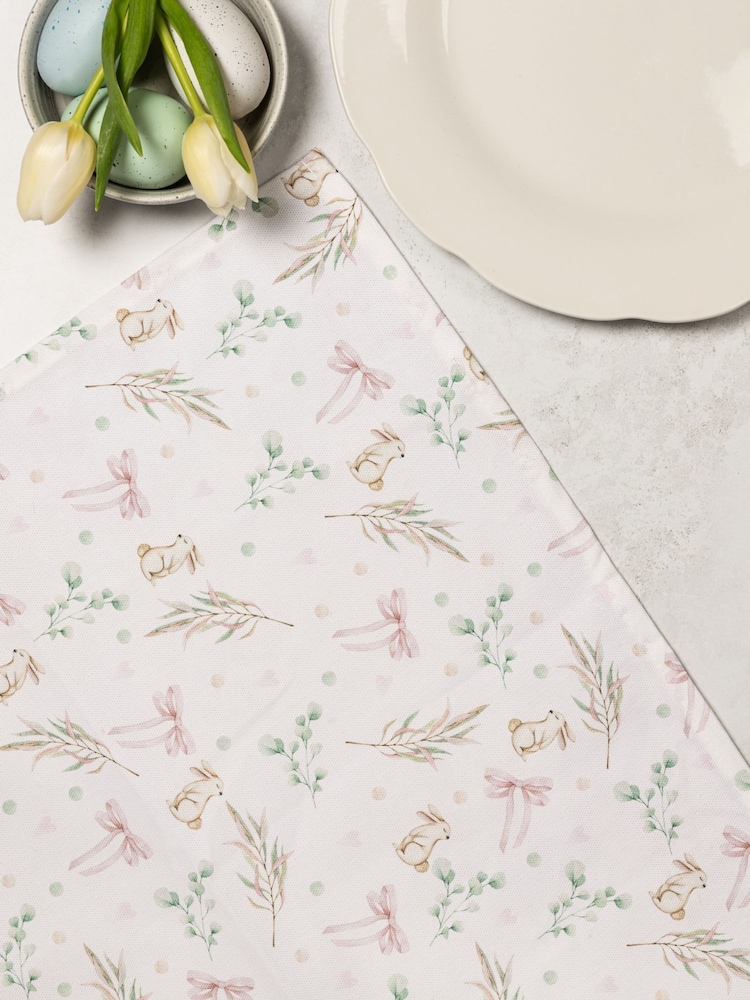 Avalon Home Set of 2 White and Pink Bunnies and Bows Napkins - Image 6 of 6