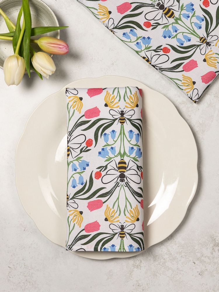 Avalon Home Set of 2 Multi British Bees Napkins - Image 1 of 6 Avalon Home Set of 2 Multi British Bees Napkins - Image 1 of 6