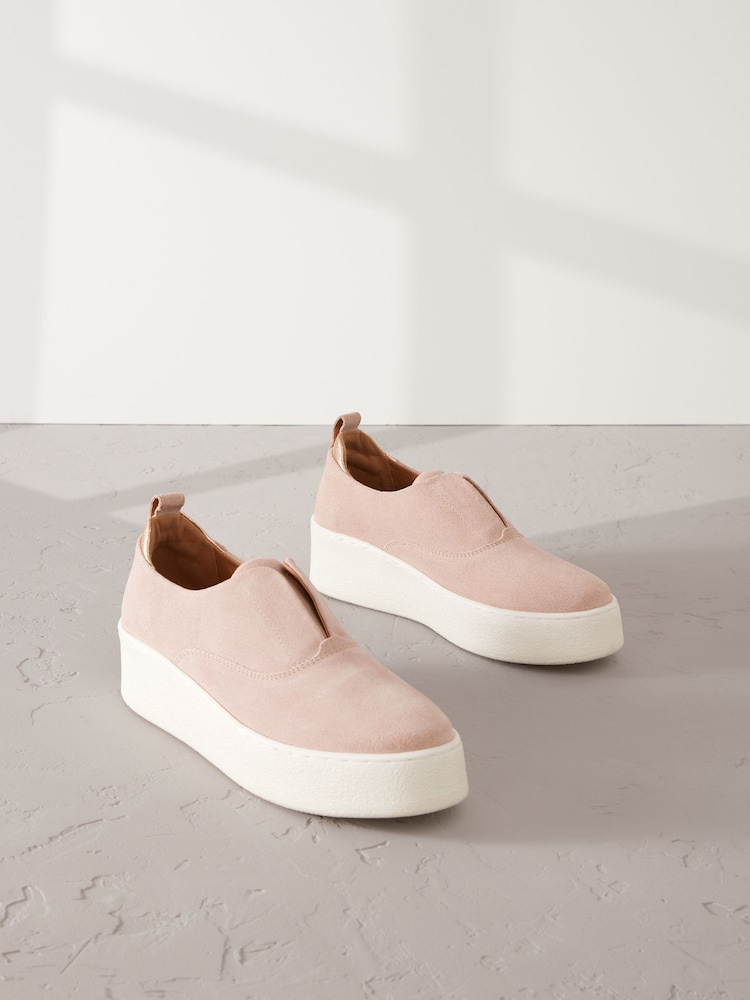 Rose Pink Slip On Signature Forever Comfort® Leather Chunky Wedge Platform Trainers - Image 1 of 6