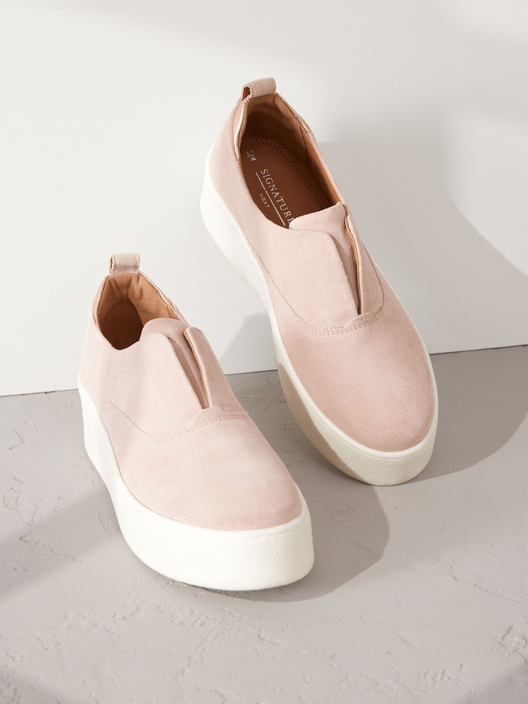 Rose Pink Slip On Signature Forever Comfort® Leather Chunky Wedge Platform Trainers - Image 3 of 6