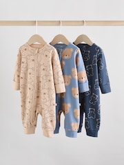 Brown/Navy Baby Two Way Zip Footless Cotton Sleepsuits 3 Pack (0mths-3yrs) - Image 1 of 12