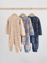 Brown/Navy Baby Two Way Zip Footless Cotton Sleepsuits 3 Pack (0mths-3yrs) - Image 2 of 12