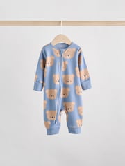 Brown/Navy Baby Two Way Zip Footless Cotton Sleepsuits 3 Pack (0mths-3yrs) - Image 5 of 12