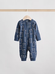 Brown/Navy Baby Two Way Zip Footless Cotton Sleepsuits 3 Pack (0mths-3yrs) - Image 6 of 12