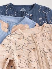 Brown/Navy Baby Two Way Zip Footless Cotton Sleepsuits 3 Pack (0mths-3yrs) - Image 8 of 12