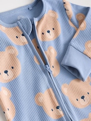 Brown/Navy Baby Two Way Zip Footless Cotton Sleepsuits 3 Pack (0mths-3yrs) - Image 9 of 12