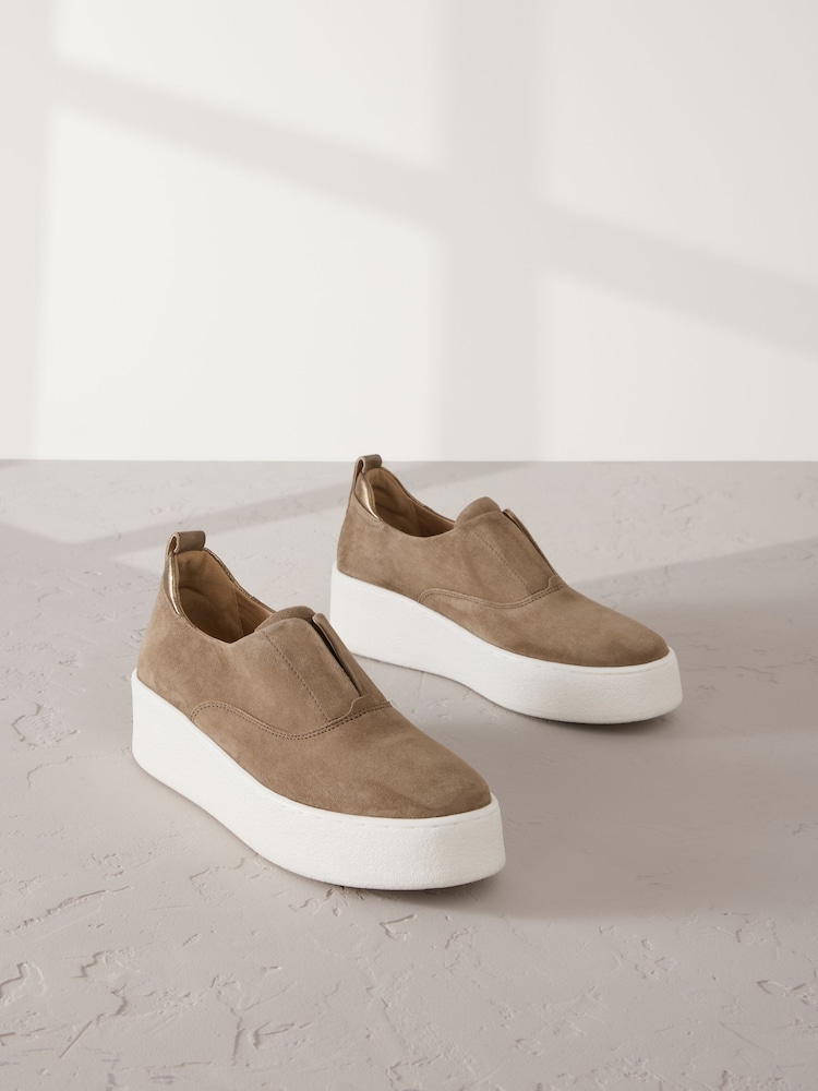 Chocolate Brown Slip On Signature Forever Comfort® Leather Chunky Wedge Platform Trainers - Image 1 of 6