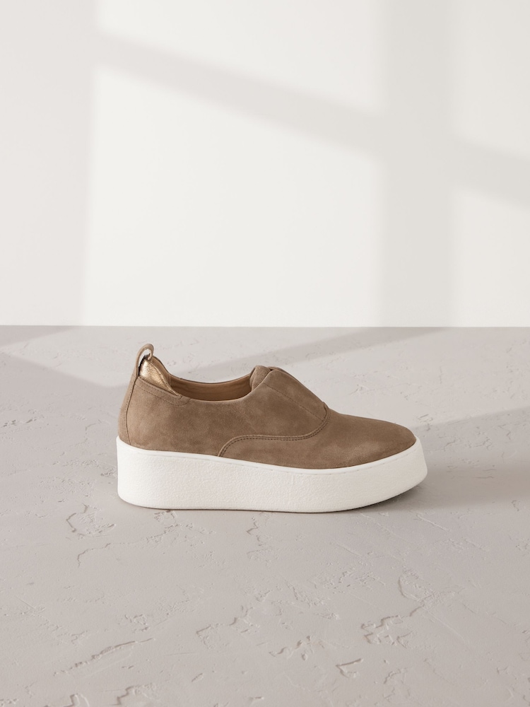 Chocolate Brown Slip On Signature Forever Comfort® Leather Chunky Wedge Platform Trainers - Image 2 of 6