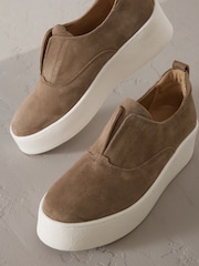 Chocolate Brown Slip On Signature Forever Comfort® Leather Chunky Wedge Platform Trainers - Image 3 of 6