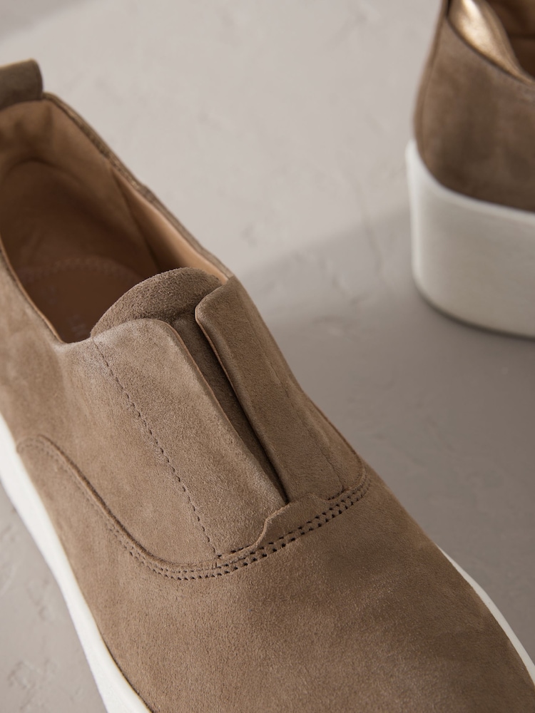 Chocolate Brown Slip On Signature Forever Comfort® Leather Chunky Wedge Platform Trainers - Image 5 of 6