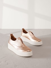 Rose Gold Slip On Signature Forever Comfort® Leather Chunky Wedge Platform Trainers - Image 1 of 6