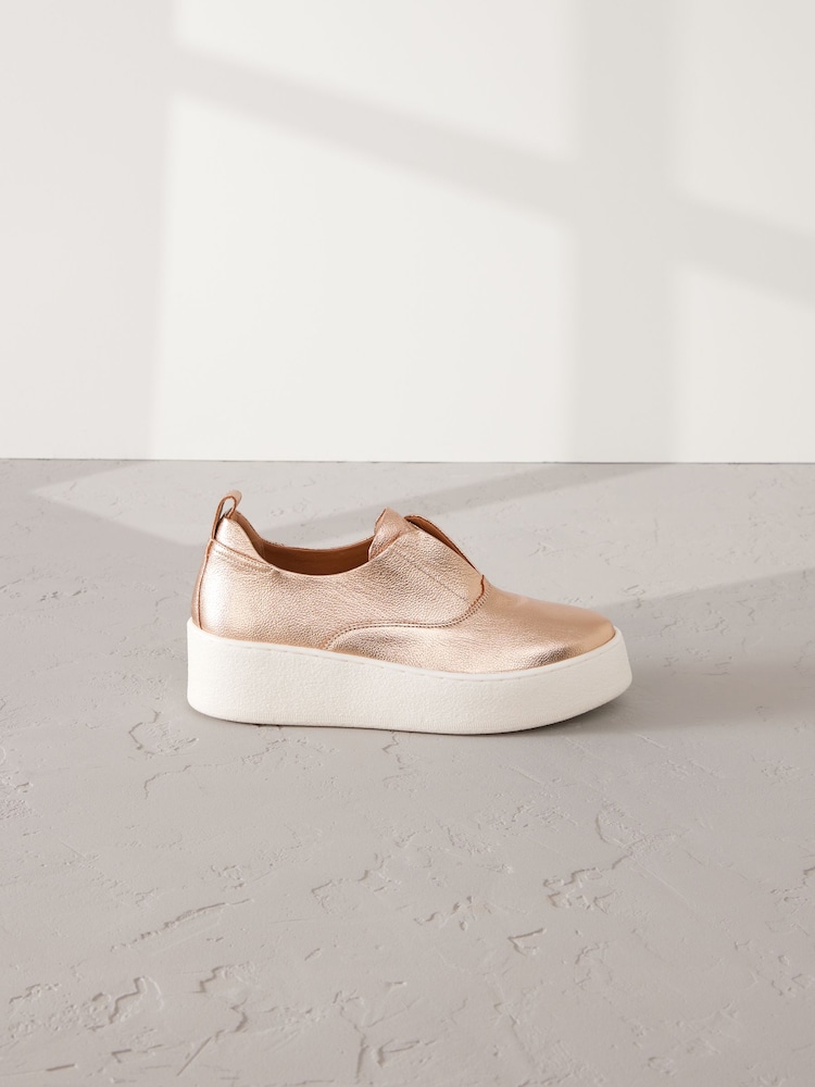 Rose Gold Slip On Signature Forever Comfort® Leather Chunky Wedge Platform Trainers - Image 3 of 6