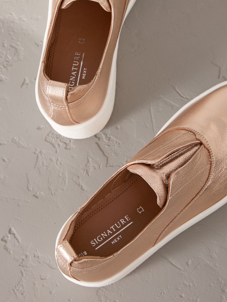 Rose Gold Slip On Signature Forever Comfort® Leather Chunky Wedge Platform Trainers - Image 6 of 6