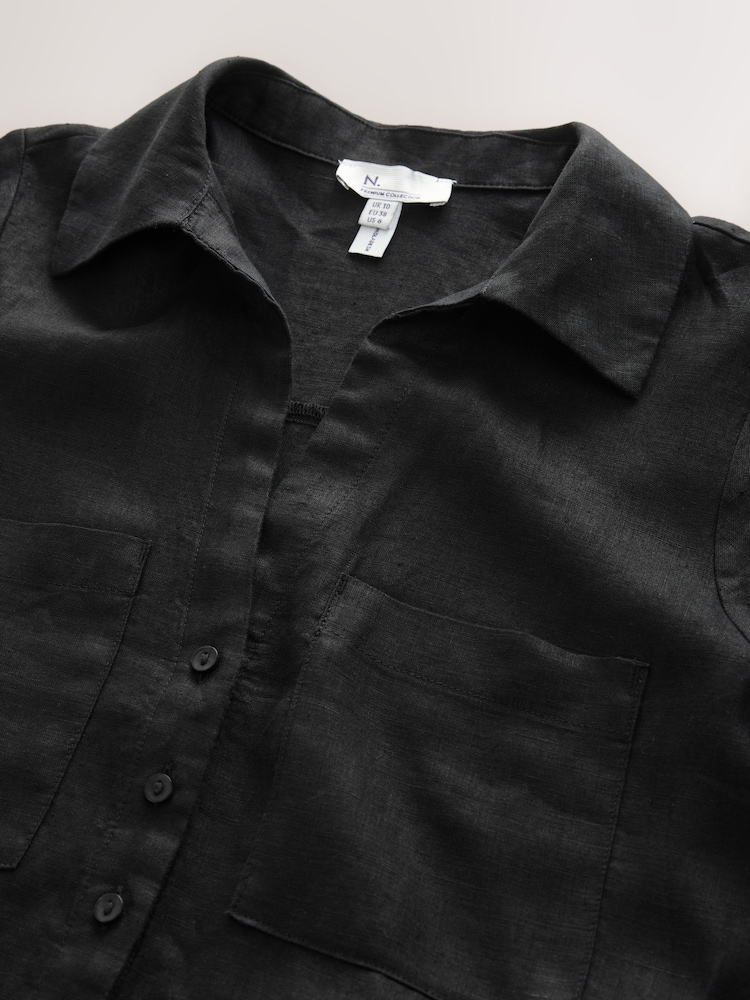 Black Premium 100% Linen Midi Shirt Dress - Image 2 of 3