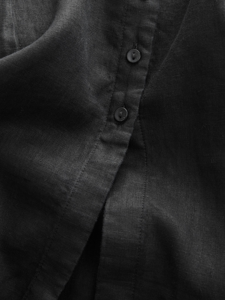 Black Premium 100% Linen Midi Shirt Dress - Image 3 of 3