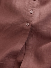 Chocolate Brown Premium 100% Linen Midi Shirt Dress - Image 3 of 3