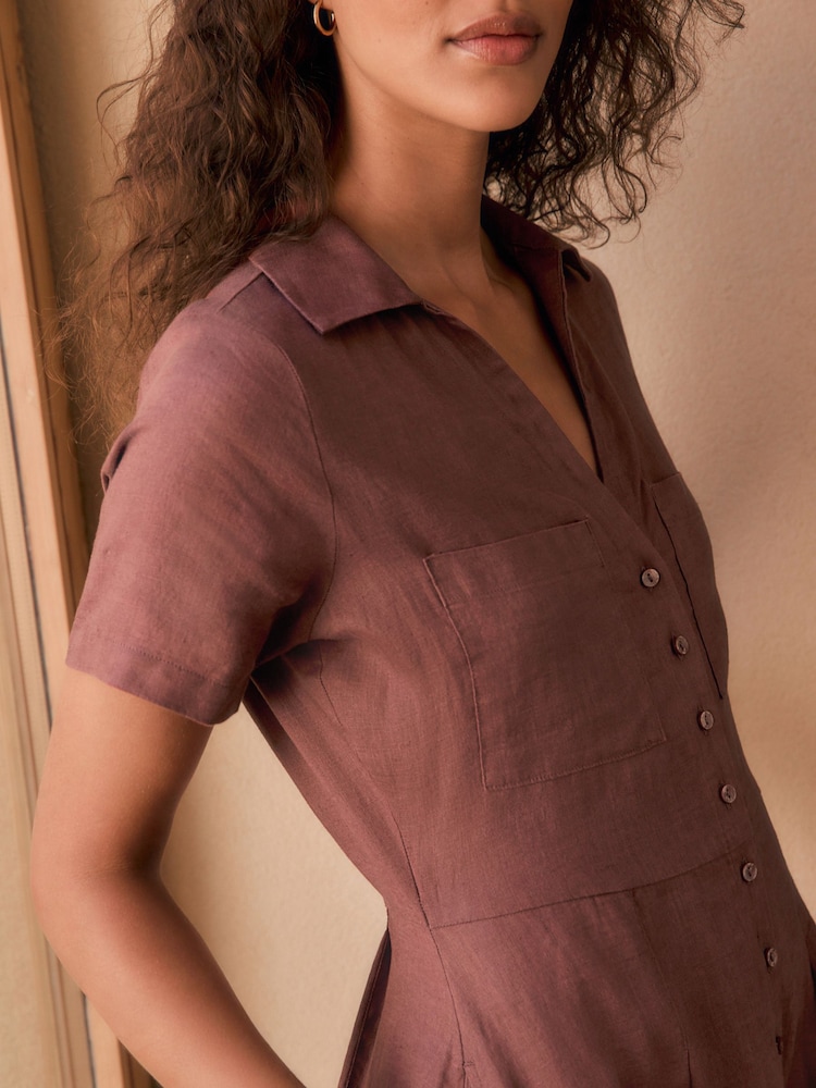 Buy Chocolate Brown N. Premium 100% Linen Midi Shirt Dress from Next USA Buy Chocolate Brown N. Premium 100% Linen Midi Shirt Dress from Next USA