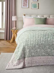 Pale Pink Floral Woodblock Quilted Bedpread - Image 1 of 4