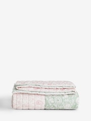 Pale Pink Floral Woodblock Quilted Bedpread - Image 3 of 4