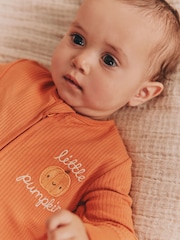 Rust Brown Baby Little Pumpkin Two Way Zip Sleepsuit (0mths-3yrs) - Image 4 of 12