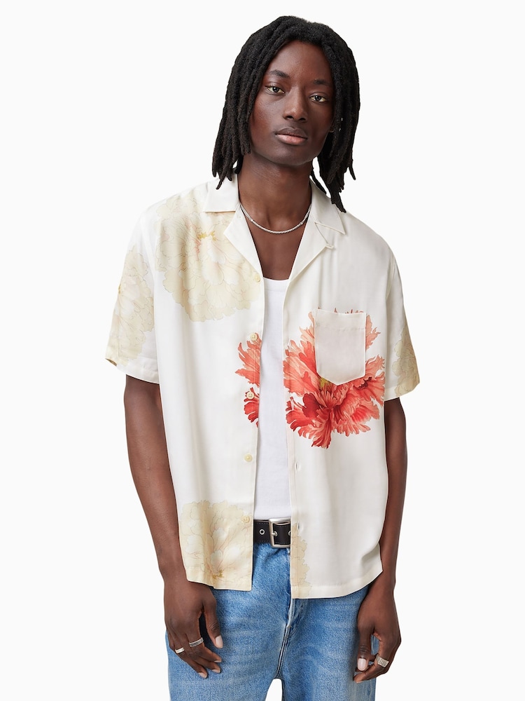 AllSaints White Fleur Short Sleeve Shirt - Image 1 of 8
