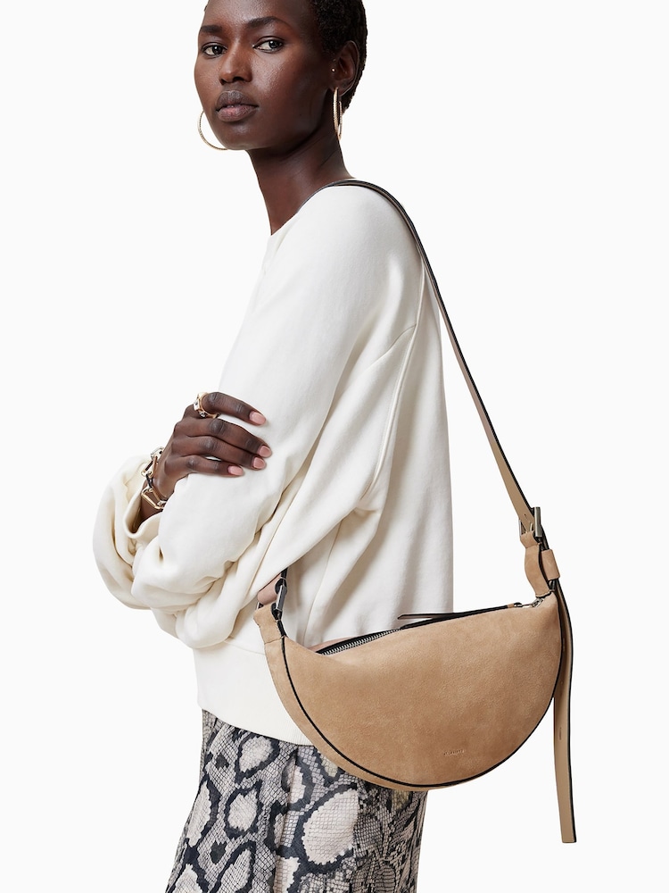 AllSaints Tan Halfmoon Suede Xbody Bag - Image 2 of 7