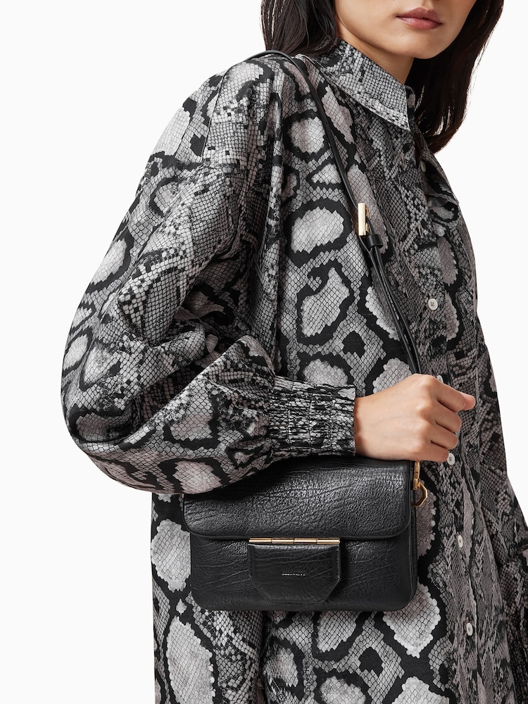 AllSaints Black Jupiter Grain Xbody Bag - Image 7 of 7