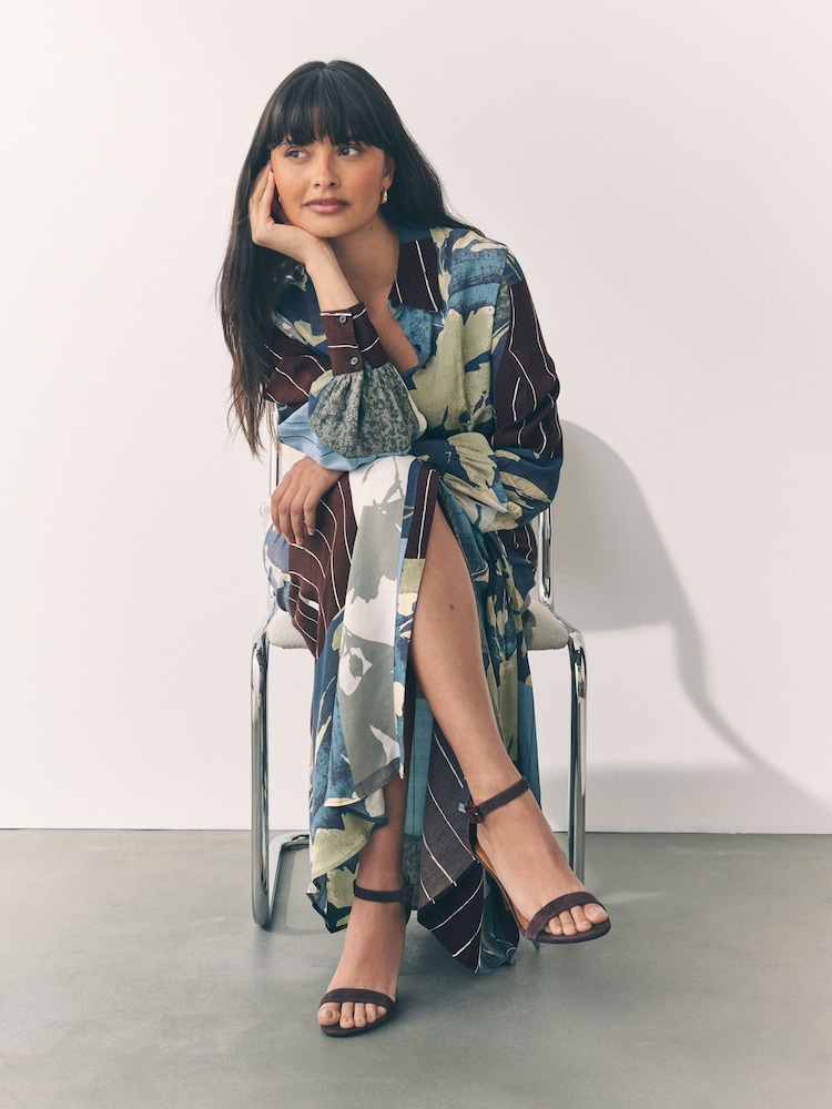 Light Blue Floral Twist Front Maxi Shirt Dress - Image 2 of 7 Light Blue Floral Twist Front Maxi Shirt Dress - Image 2 of 7