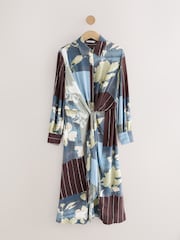Light Blue Floral Twist Front Maxi Shirt Dress - Image 5 of 7