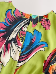 Lime Green Tapestry Print Mini Drapey Long Sleeve Asymmetric Dress - Image 10 of 11
